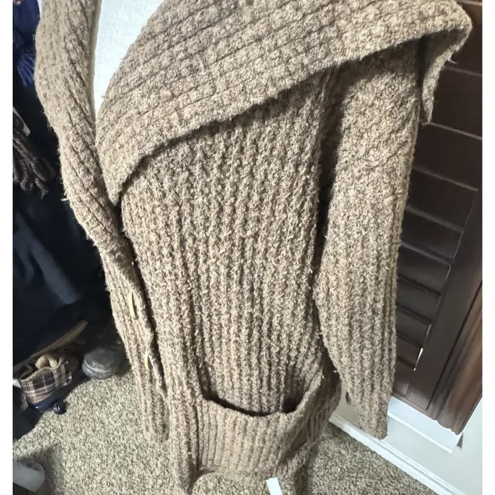 Free People Womens Wool Alpaca Blend Brown Longline Cardigan Sweater Chunky Sz M